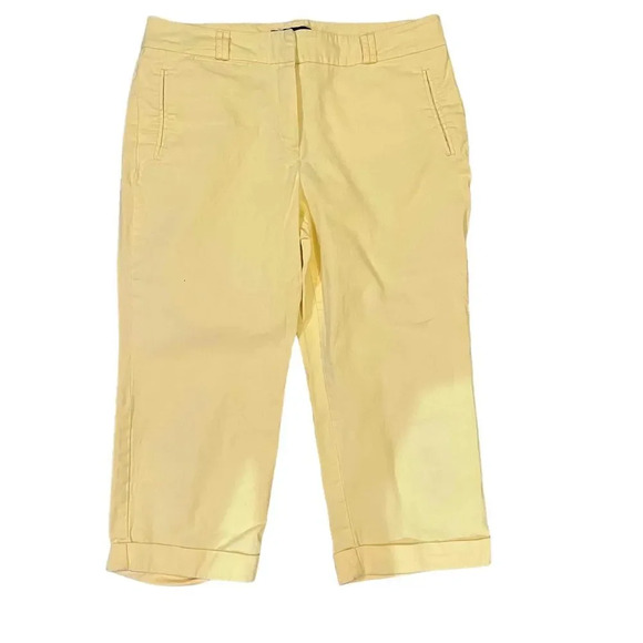 Larry Levine‎ Women's Yellow Stretch Cuffed Hem Capri Chino Pants Size 12 - Picture 1 of 4